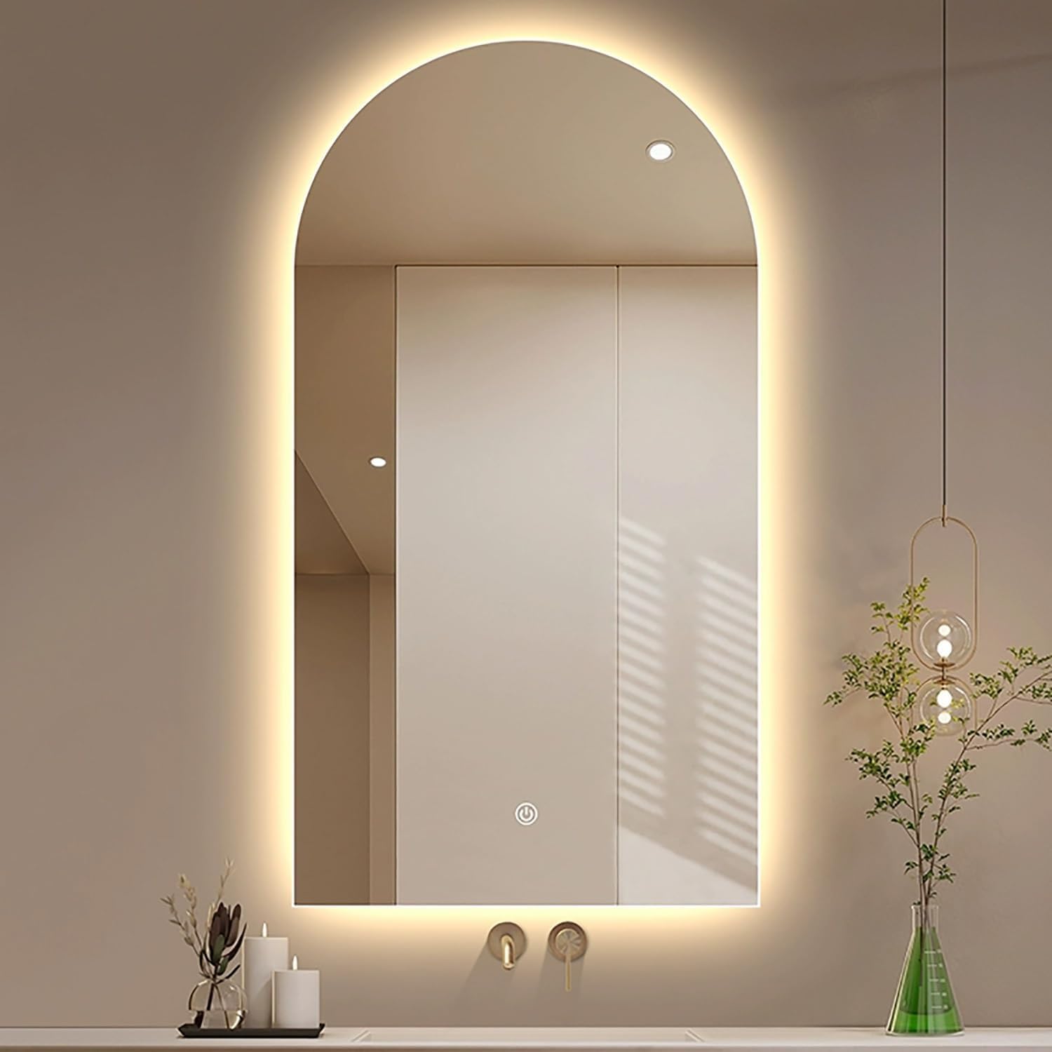 Eleganckie Lusterko łazienkowe z podświetleniem LED z 3 kolorami ściemniane światło, lustro ścienne do makijażu, przełącznik dotykowy z czujnikiem, pionowe zawieszenie