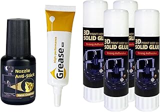 AEORUM Essential 3D Printing Accessories Kit Includes 3D Printer Glue Sticks Adhesive for Hot Bed, 3D Printer Nozzle Cleaning Coating, Lubricant Grease, Suitable for All 3D Printe…