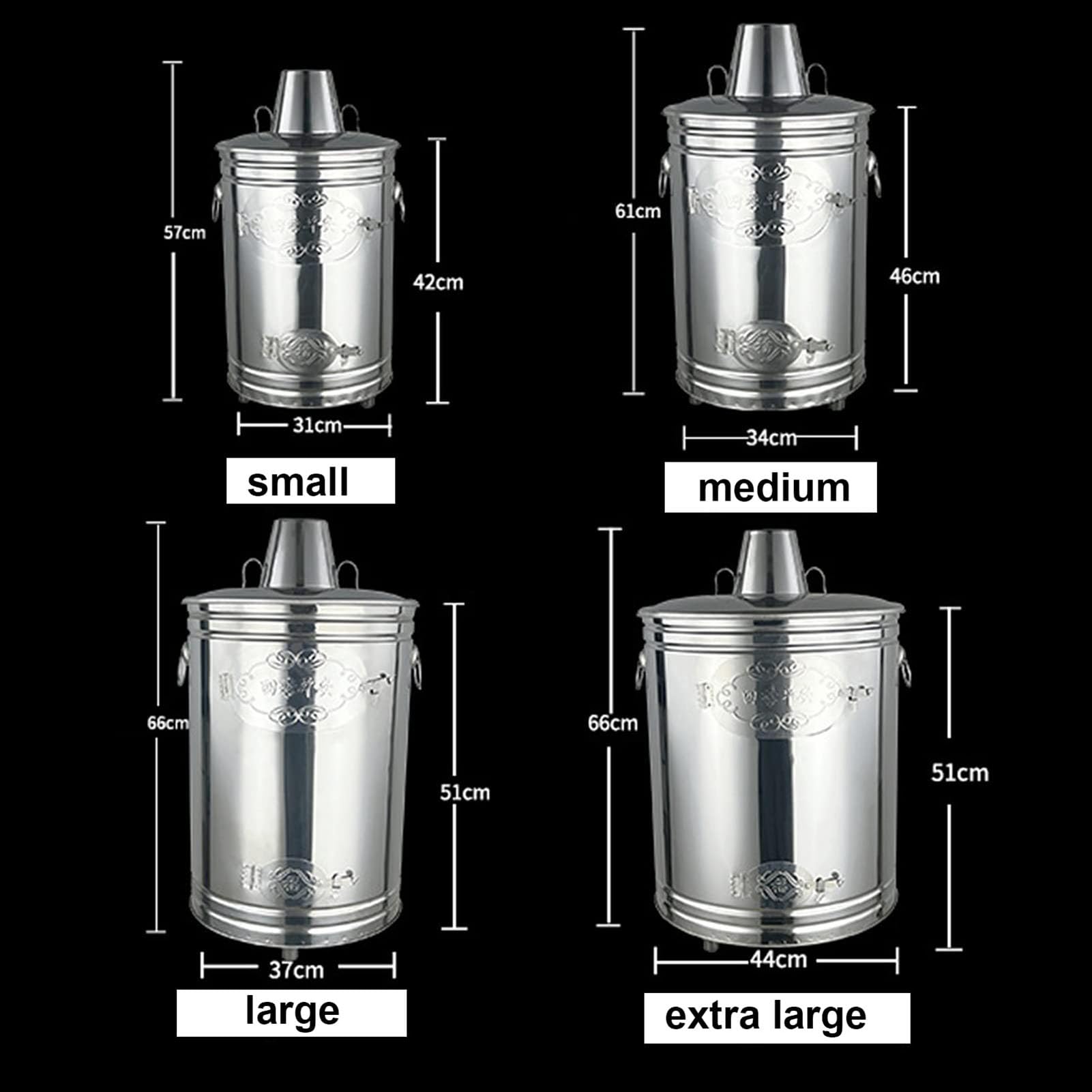 Bidone inceneritore da giardino in acciaio inox con gancio per fuoco e supporto per bruciare foglie di immondizia, cortile e rifiuti di carta (dimensioni: 44 x 66 cm)