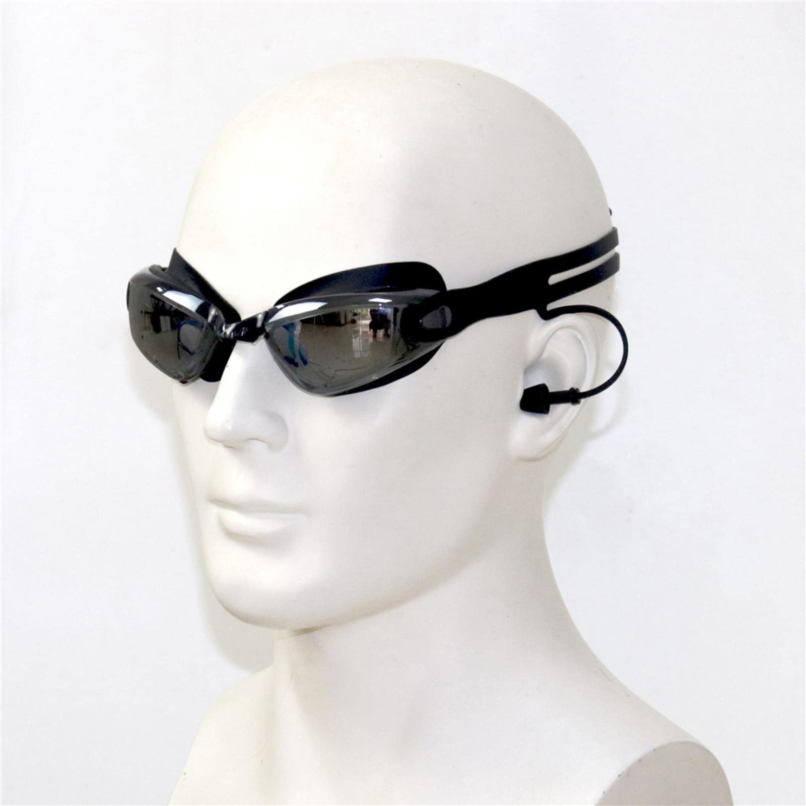 Occhialini da nuoto, Occhiali da nuoto placcati neri con tappi for le orecchie, professionali, in silicone for adulti, antiappannamento, for uomo e donna(Black 01)