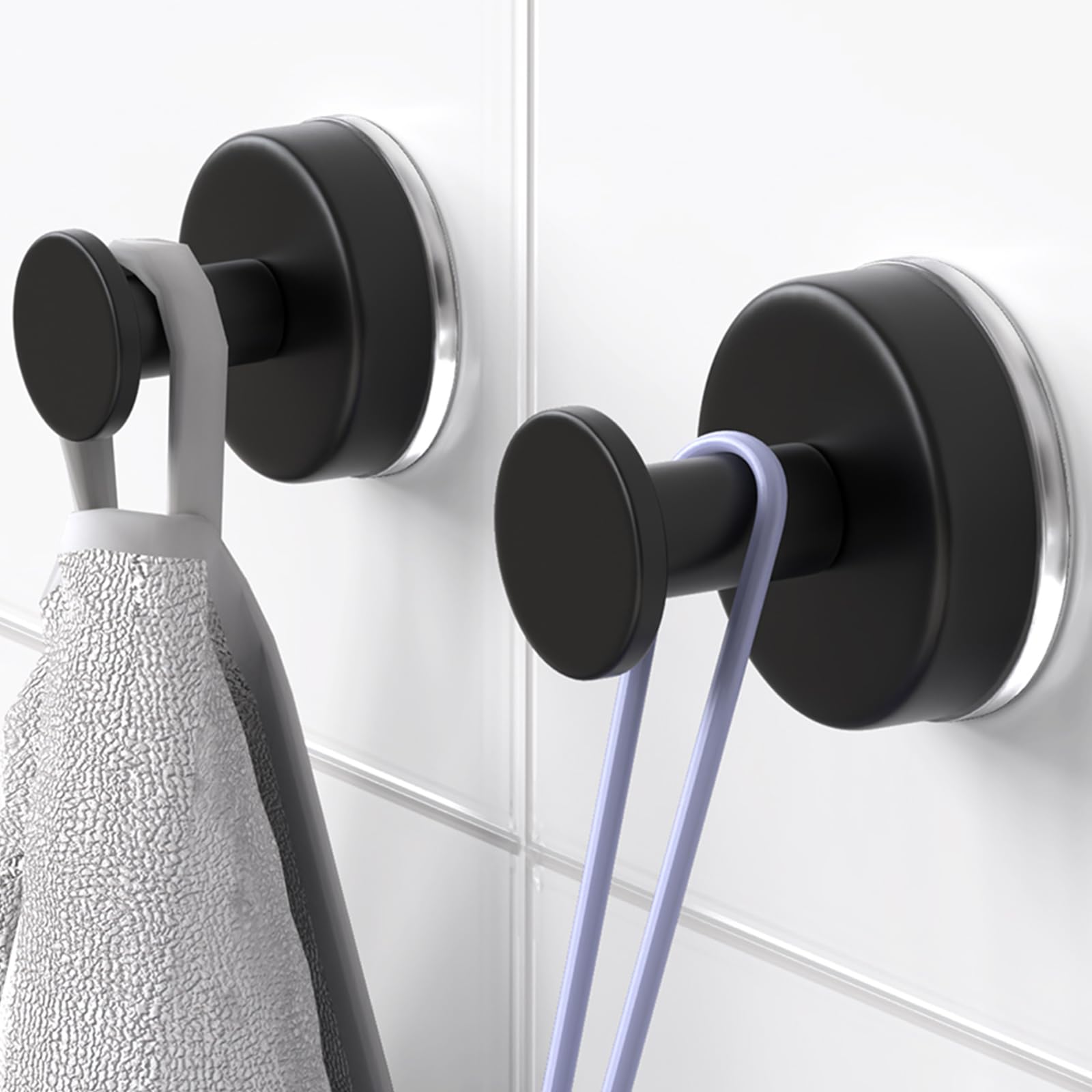 HUFEEOH Black 2-Pack O-Shape Suction Cup Hooks for Shower Walls