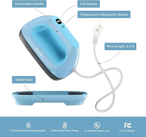 Miniatura 4 de Xinart Small Heat Press with Display (285℉ to 400℉) 7"x3.8" Mini Heat Press Machine for T-Shirts, 4 Levels Temp Settings Portable Heat Press Iron