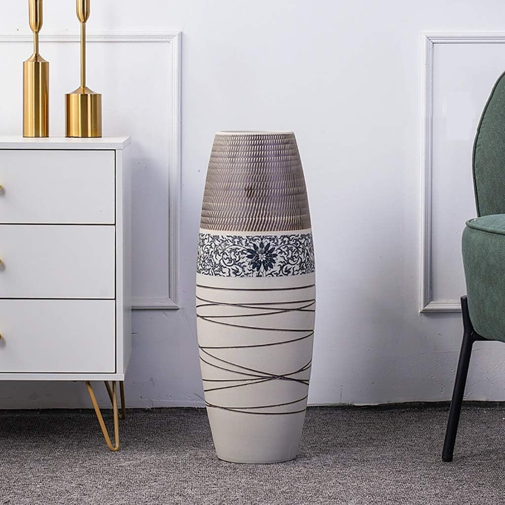 SnamicE Vase Tabletop Ceramic Vases Fashion Floor, Large Dried Flower Floor Flower Vase Simple Porch Bedroom Shopping Mall Decoration 20X20X60Cm,