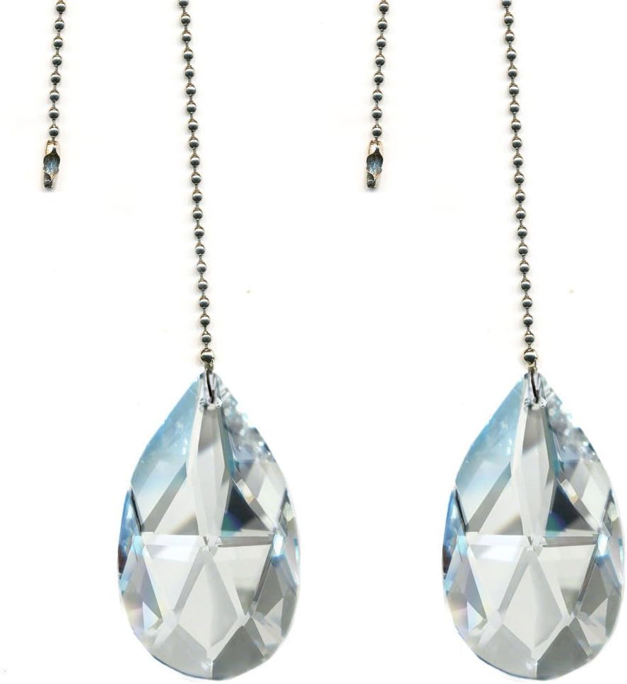 Magnificent Crystal 50mm (2") Clear Crystal Almond Prism 2 Pieces Dazzling Crystal Ceiling Fan Pull Chain