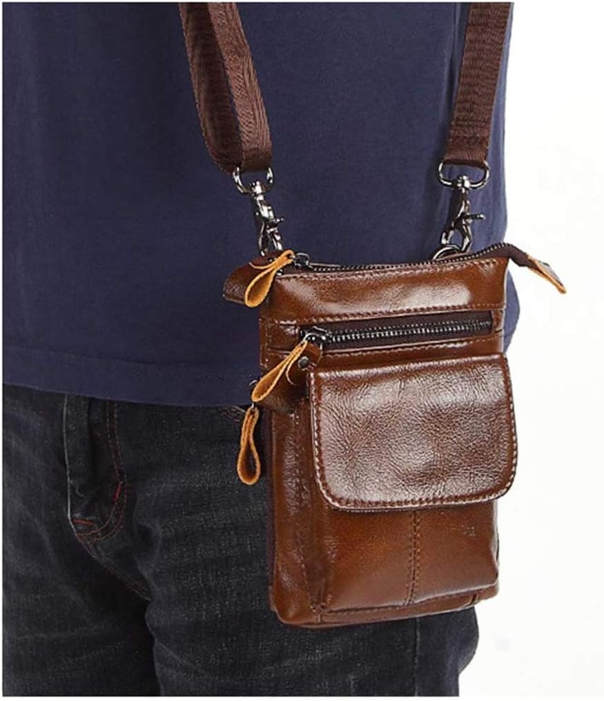 Men's Stylish Small Wallet, Waist Bag with Mobile Phone, Leather Lightweight Vertical Carry-on Bag(E)