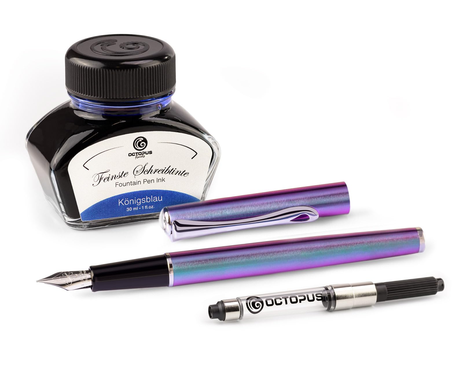Set Penna Stilografica Diplomat Traveller Funky Blue - Metallica Con Astuccio Pelle E Inchiostro Blu Reale
