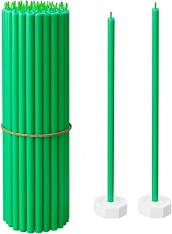 BlueBee Beeswax Candles 40pcs Honey Scented Candle Sticks - Tall Thin Taper Candles Dripless Smokeless - Natural BeesWax Candles for Birthday, Church, Halloween, Christmas (40+2 candle holders, Green)
