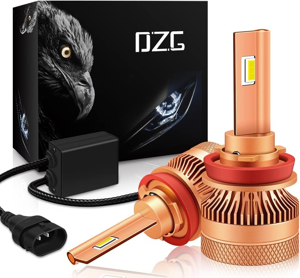 DZG H11 LED Headlight Bulbs 100W 6500K Super Bright White Compact Size H8 H9 Car Headlight Fog Light Bulbs, Pack of 2