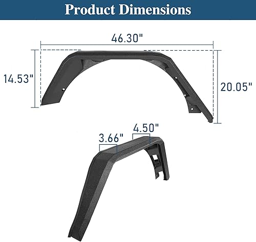 Miniatura 9 de u-Box Wrangler JL - Guardabarros traseros de acero plano compatibles con Jeep Wrangler JL y JLU Unlimited 2018, 2019, 2020, 2021, 2022, 2023