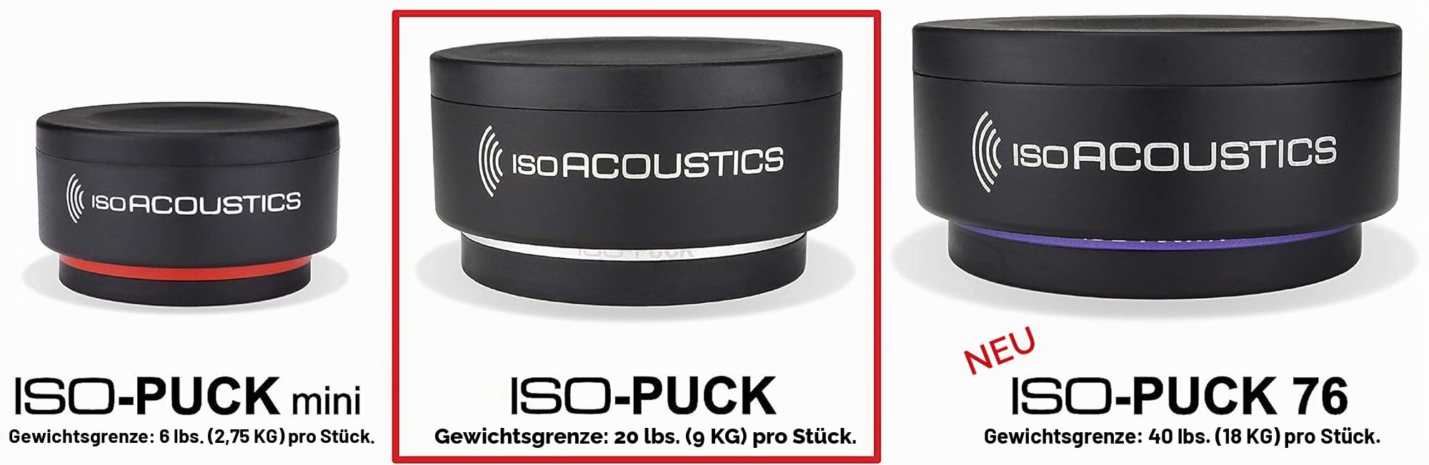 IsoAcoustics Iso-Puck-Serie mit akustischen Isolatoren Iso-Puck, 9 kg max./Stück, 2 STK.