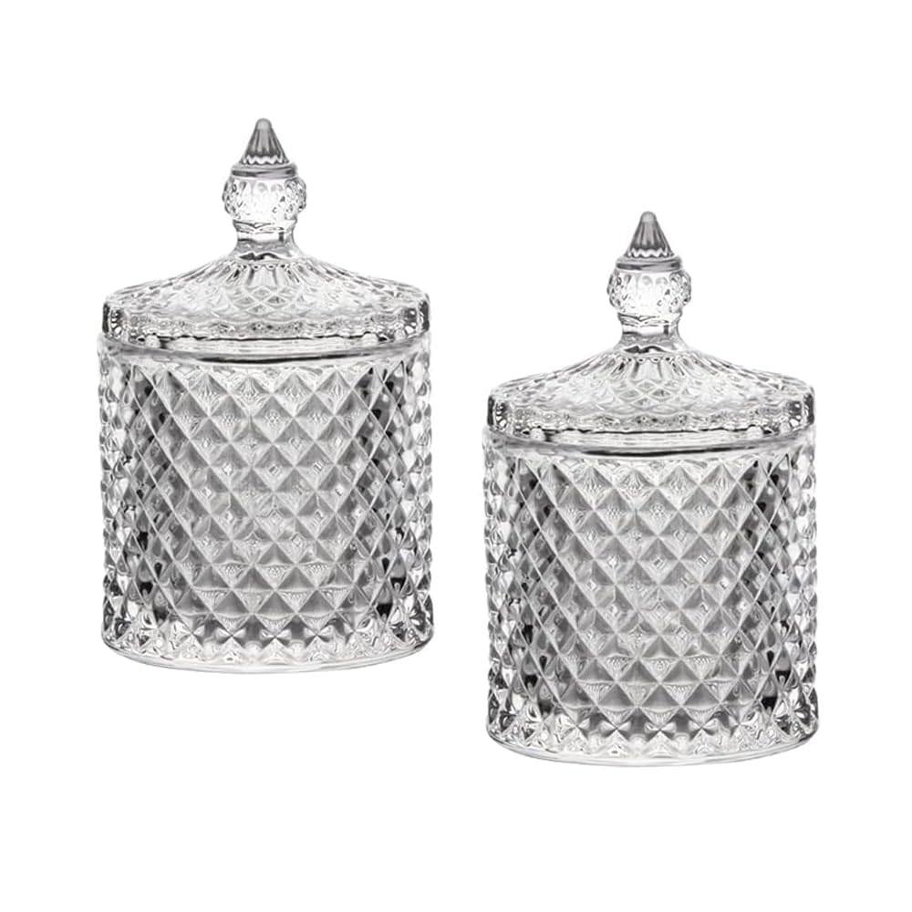 Bathroom Canisters,Clear Glass Cotton Ball and Swab Holder Organizer,Vanity Countertop Canister Jars with Lid,Qtip Holder Storage Set,Apothecary Jars, Organizer for Pads,Bath Salts 8OZ