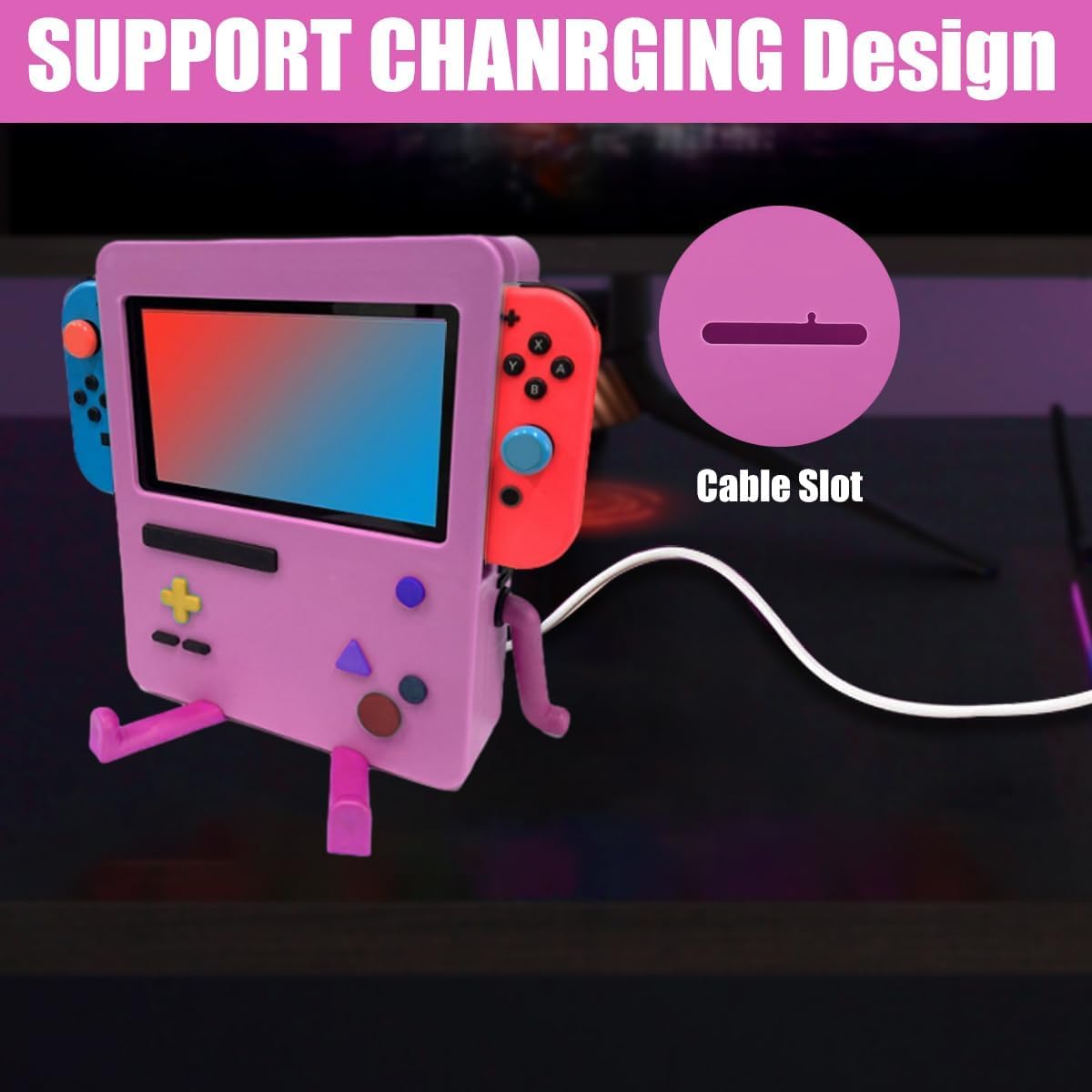 Funda rígida Protectora de Dibujos Animados para Consola de Interruptor, Consola de Juegos, Carcasa Protectora para Switch portátil, Soporte de Videojuegos (Ventilador de refrigeración, Rosa)