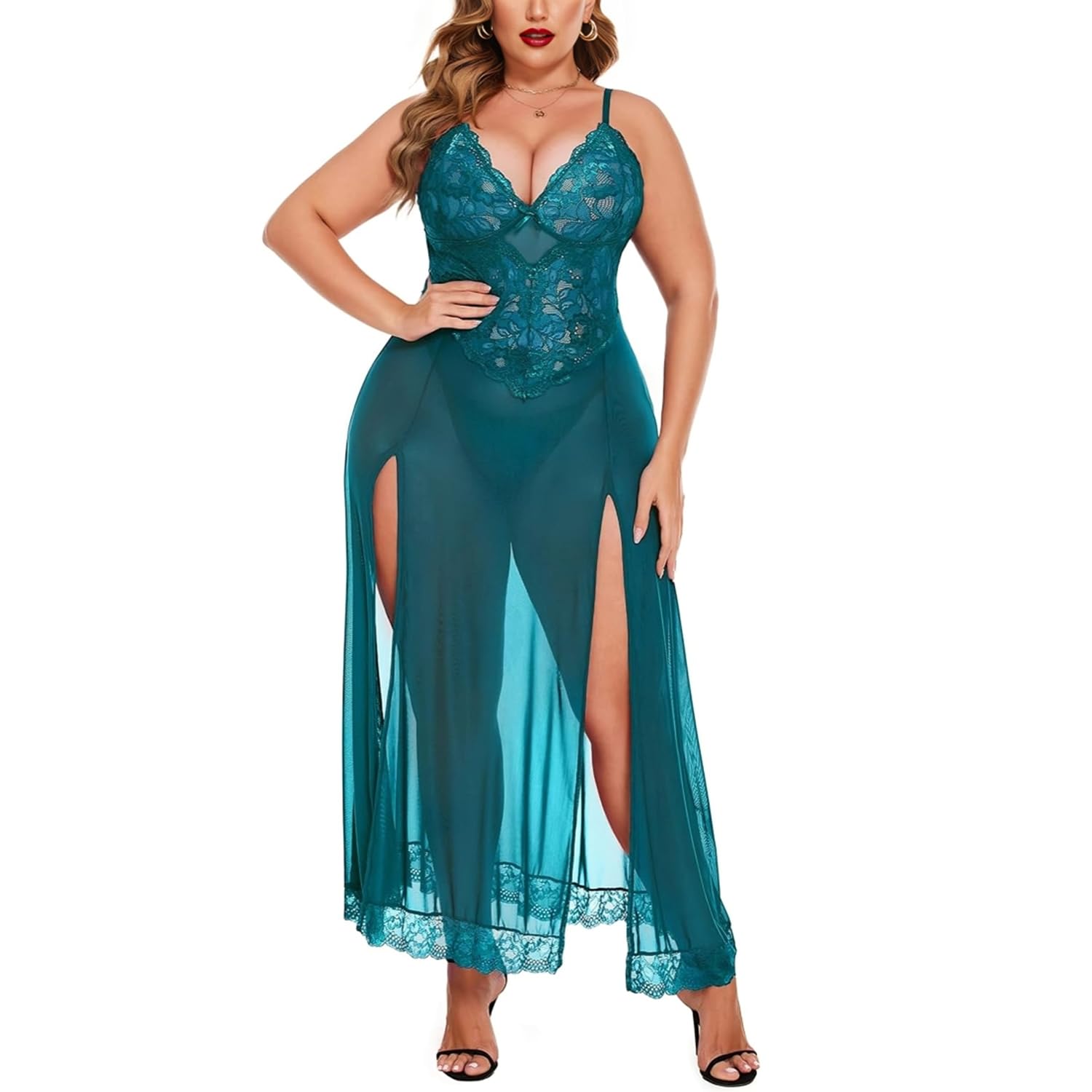 VAIA Plus Size Lace Bodice Sheer Nightgown, High Slit Maxi Length, Black - Review, Price and Buying Guide