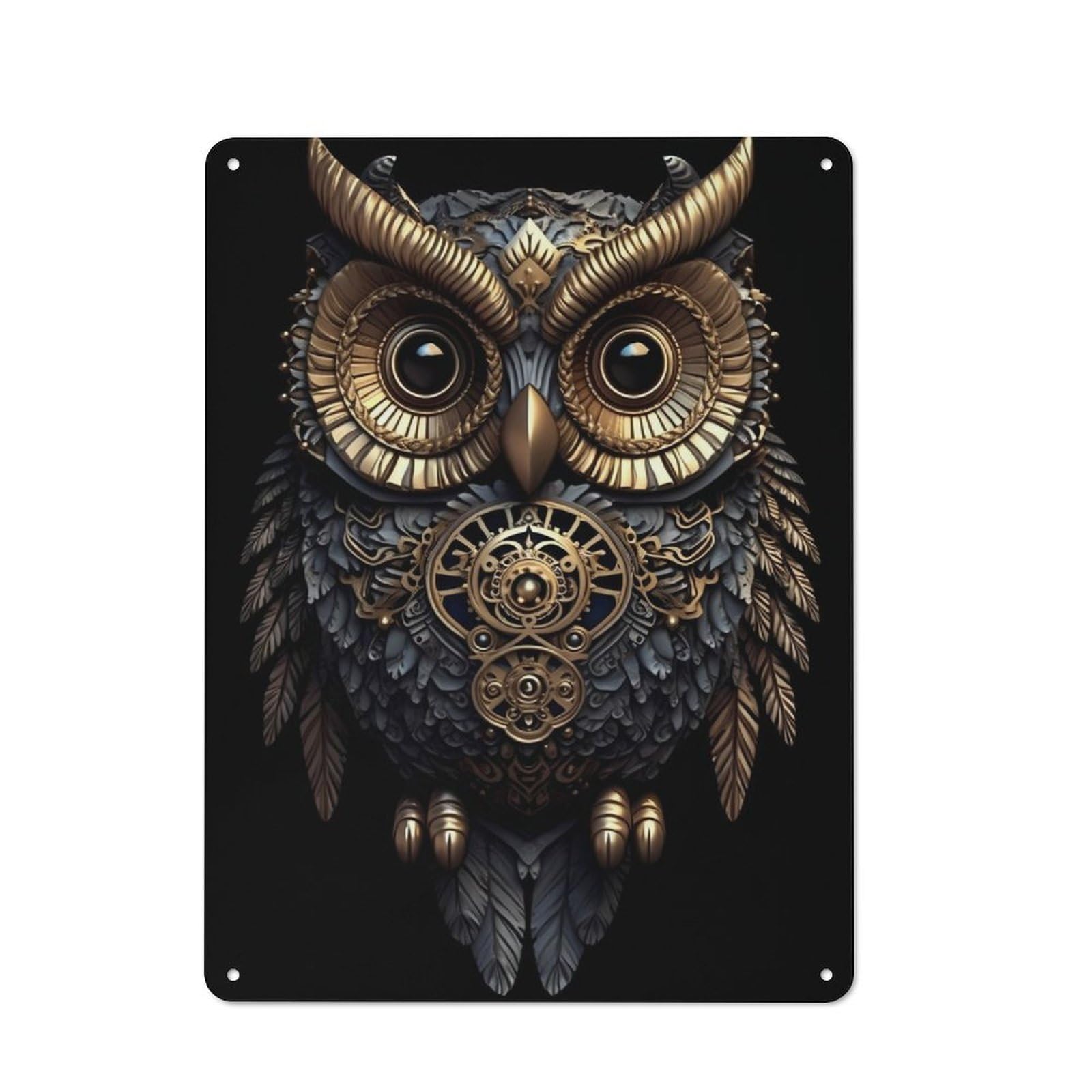 Junmoney Owl Gold Garden Style Tin Sign 40X30cm Featuring Shed Wall Decor For Patio Bar, Workshop, Shed Or Kitchen