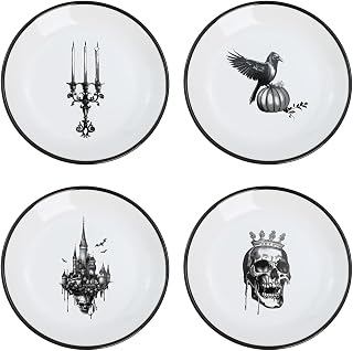Halloween Pattern Ceramic Seasoning Dishes Sauce Dish Sushi Dipping Bowl Appetizer Plates Tea Bag Holder Serving Dish for Kitchen, Decoration for Halloween, 5 Inch, 4 PCS Set