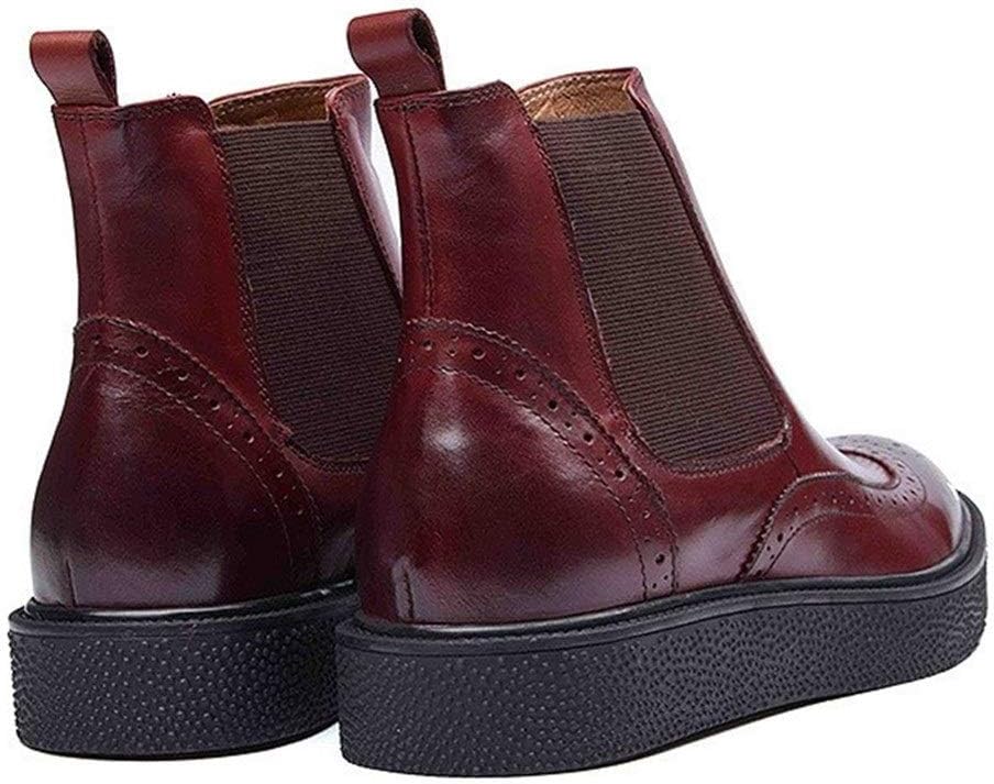 Rui Landed Wingtip Brogue Boot for Men Chelsea Boot Premium Genuine Leather Round Toe Outsole Pull On Style Carving Easy Care Outsole (Color : Red-Brown, Size : 8 M US)