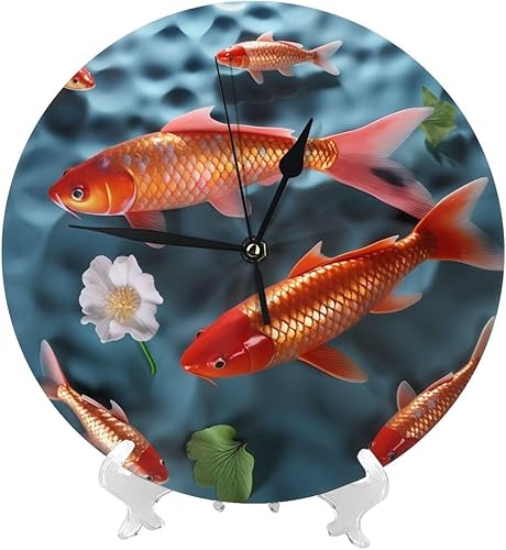 Miniatura 2 de Kururi Japanese Red Carp Print Round Wall Clock Non-Ticking Digital Silent Large Wall Clock for Office Kitchen Living Room Bedroom Classroom