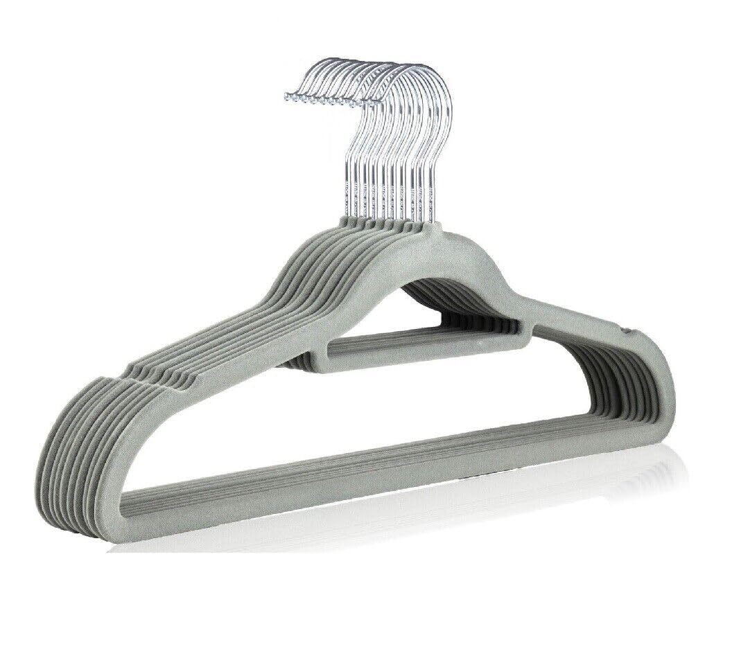 Optimal Products Grey Anti Slip Flocked Coat Clothes Hangers Velvet Trouser Tie Garments Hanging Space Saving Uk (, 50)