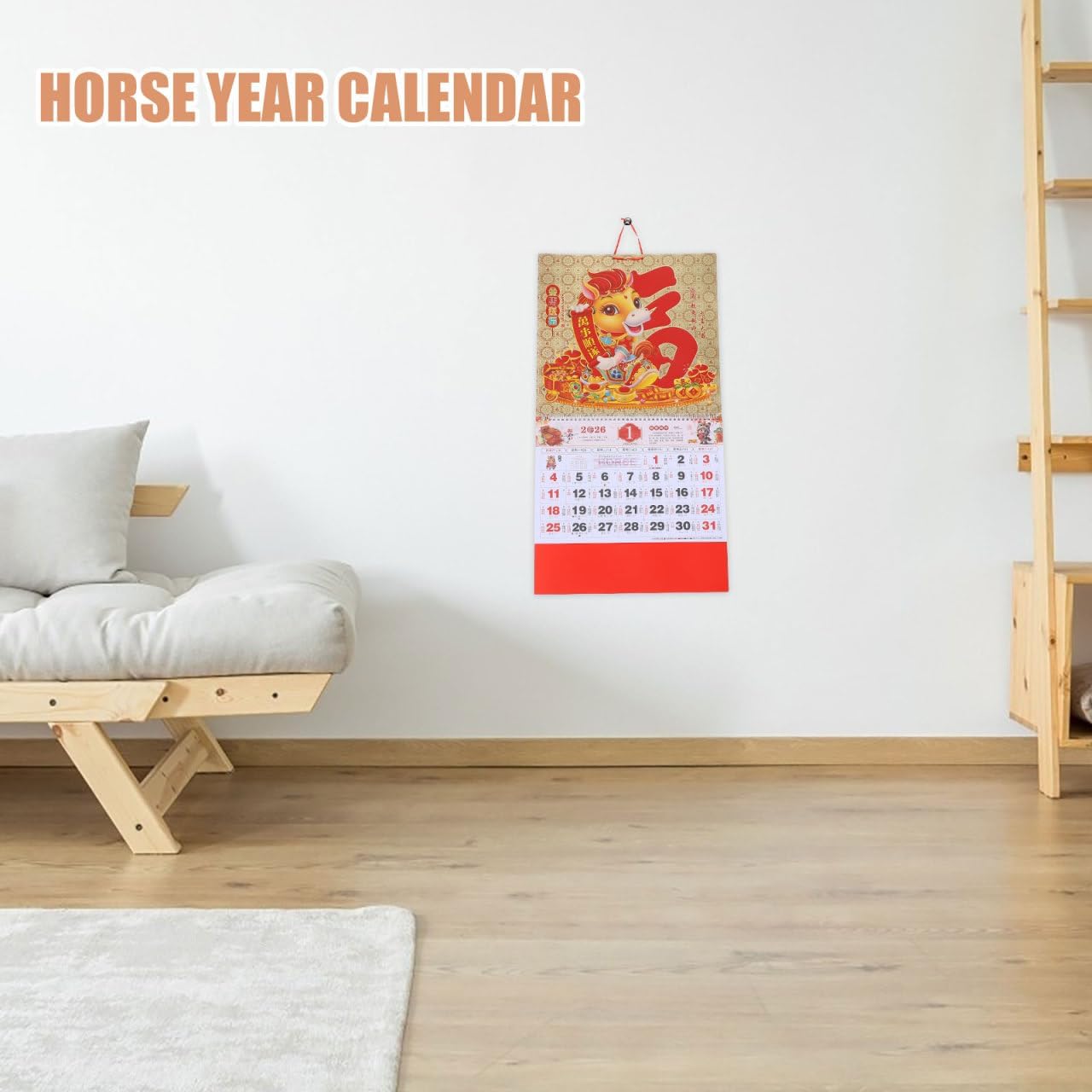 TEHAUX Chinese New Year 2026 Wall Calendar Zodiac Horse Theme, Monthly Lunar Planner Chinese Daily Calendar For Wall Decoration And Gifting