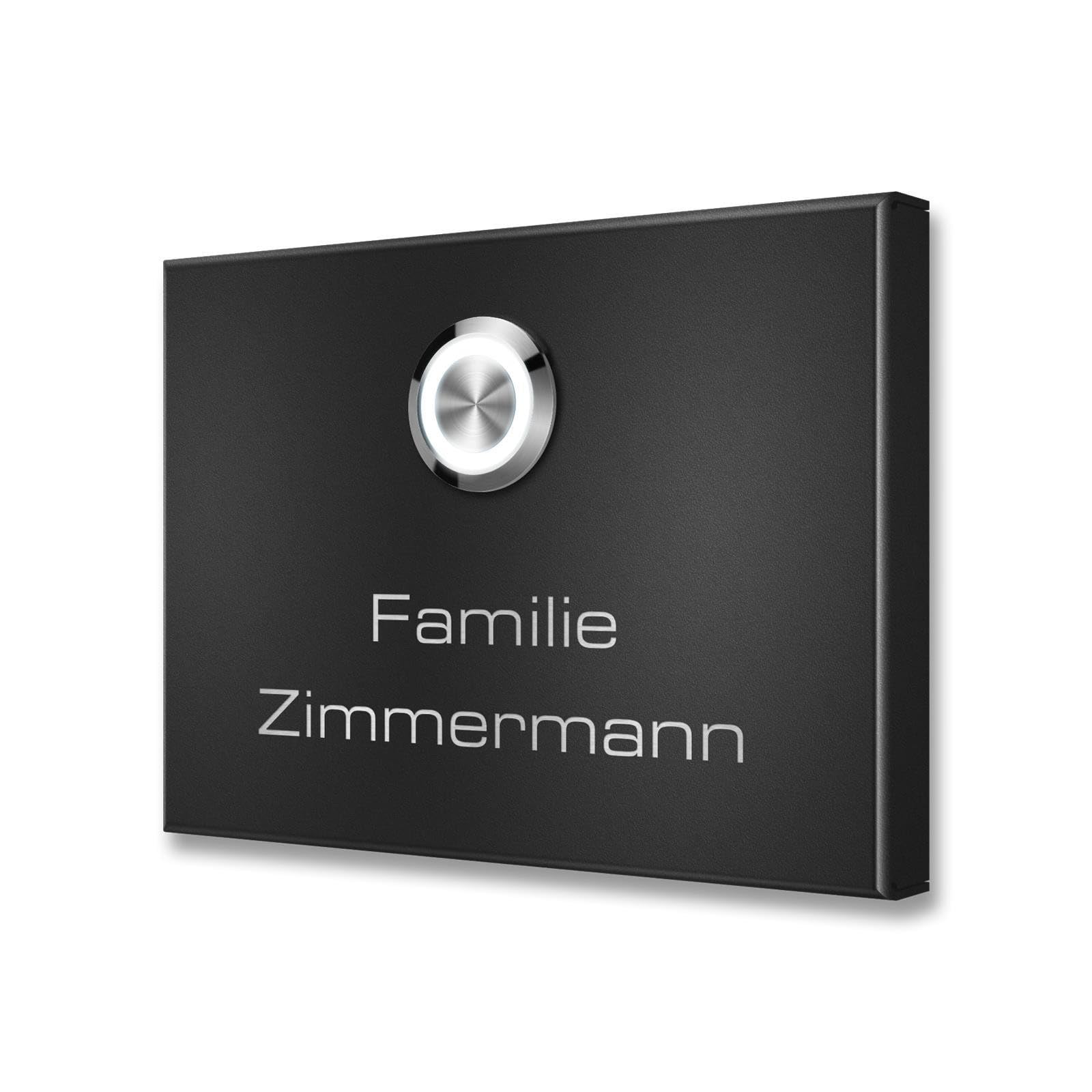 Metzler Funkklingel aus Edelstahl - Kabellos oder kabelgebunden & UV-beständig - hohe Reichweite - Edelstahl Türklingel in Schwarz - Gravur optional (1 Taster)