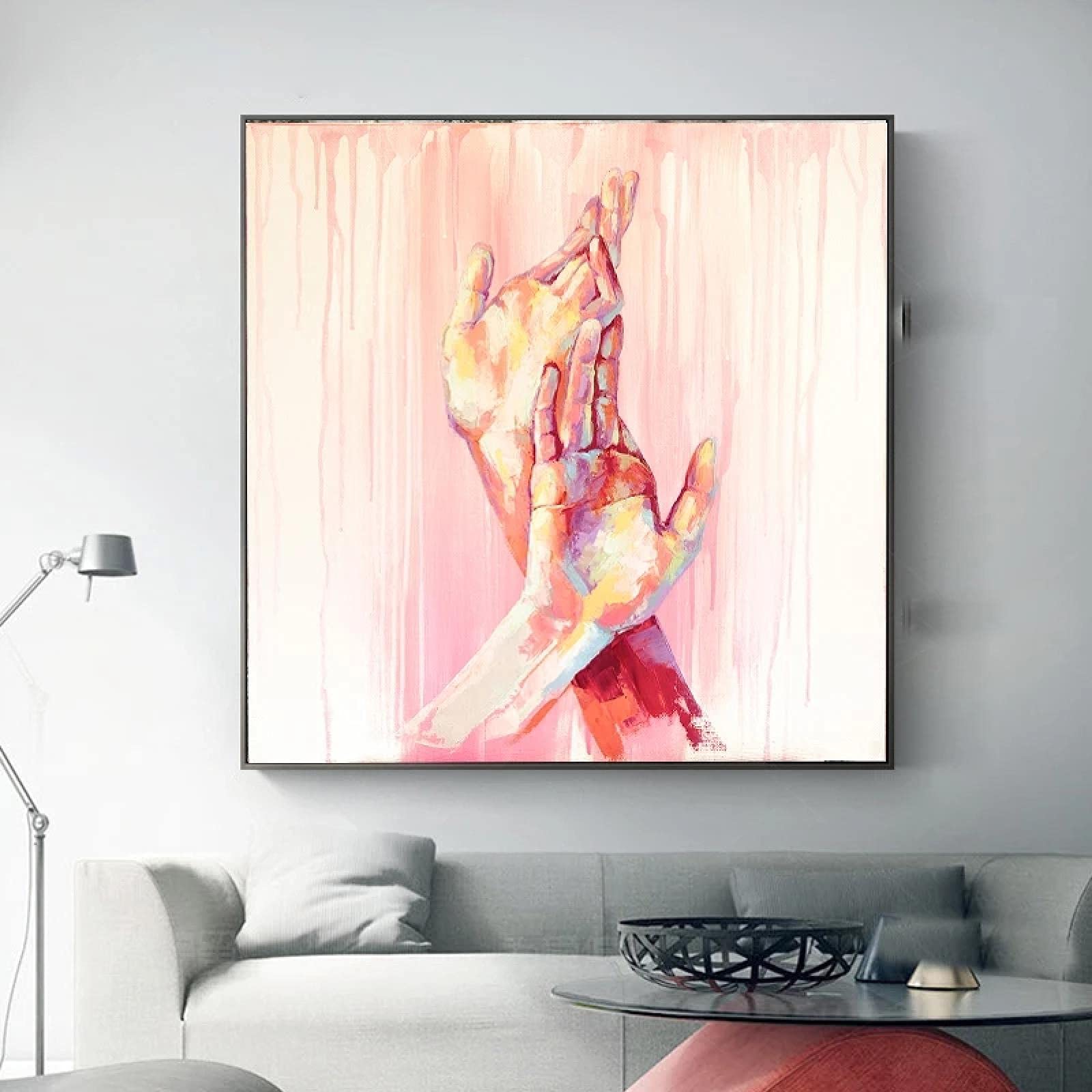 Yooyu Moderno rosa manos acuarela lienzo pintura arte carteles conjunto imprimir cuadros de pared sala de estar casa mural decoración 40x40cmx3 marco interno