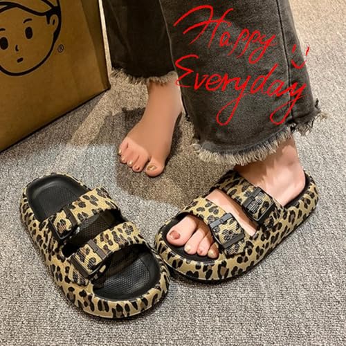 Women's Leopard Print Double Buckle Cloud Slides Open Toe Thick Sole EVA Pillow Slippers for Indoor & Outdoor4