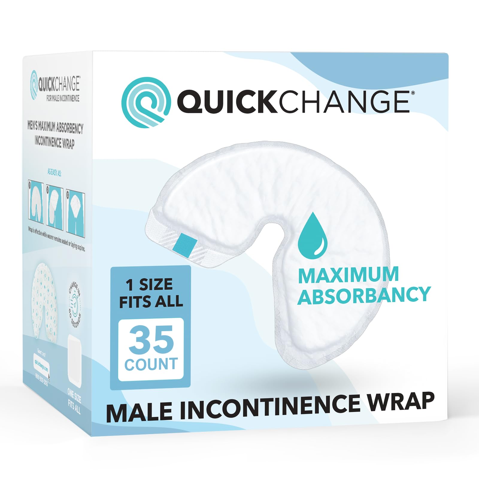 QuickChange Men's Incontinence Wrap, 1 Week Supply (35 Count), Catheter Alternative and/or Adult Diaper Insert for Men with Reduced Mobility, Maximum