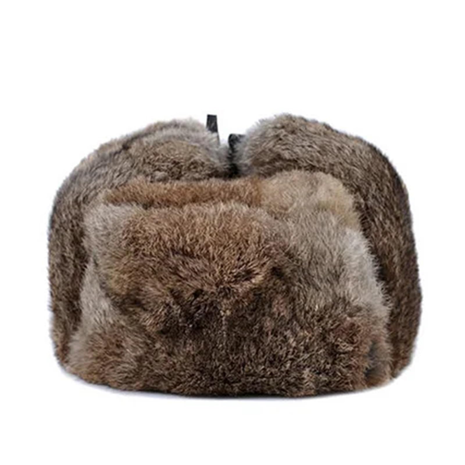 Rabbit Fur Cap Man Winter Genuine 100% Bomber Hat Windproof Warm Earmuffs Male Flat Grey/Black Russian Fitted