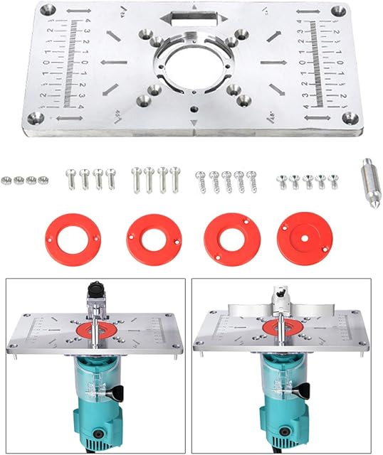 Aluminum Woodworking DIY Router Table Insert Plate&Ring Power Tool Accessories with 4 Rings for Woodworking Benches Flip Chipboard 235mm x 120mm x 8mmRed