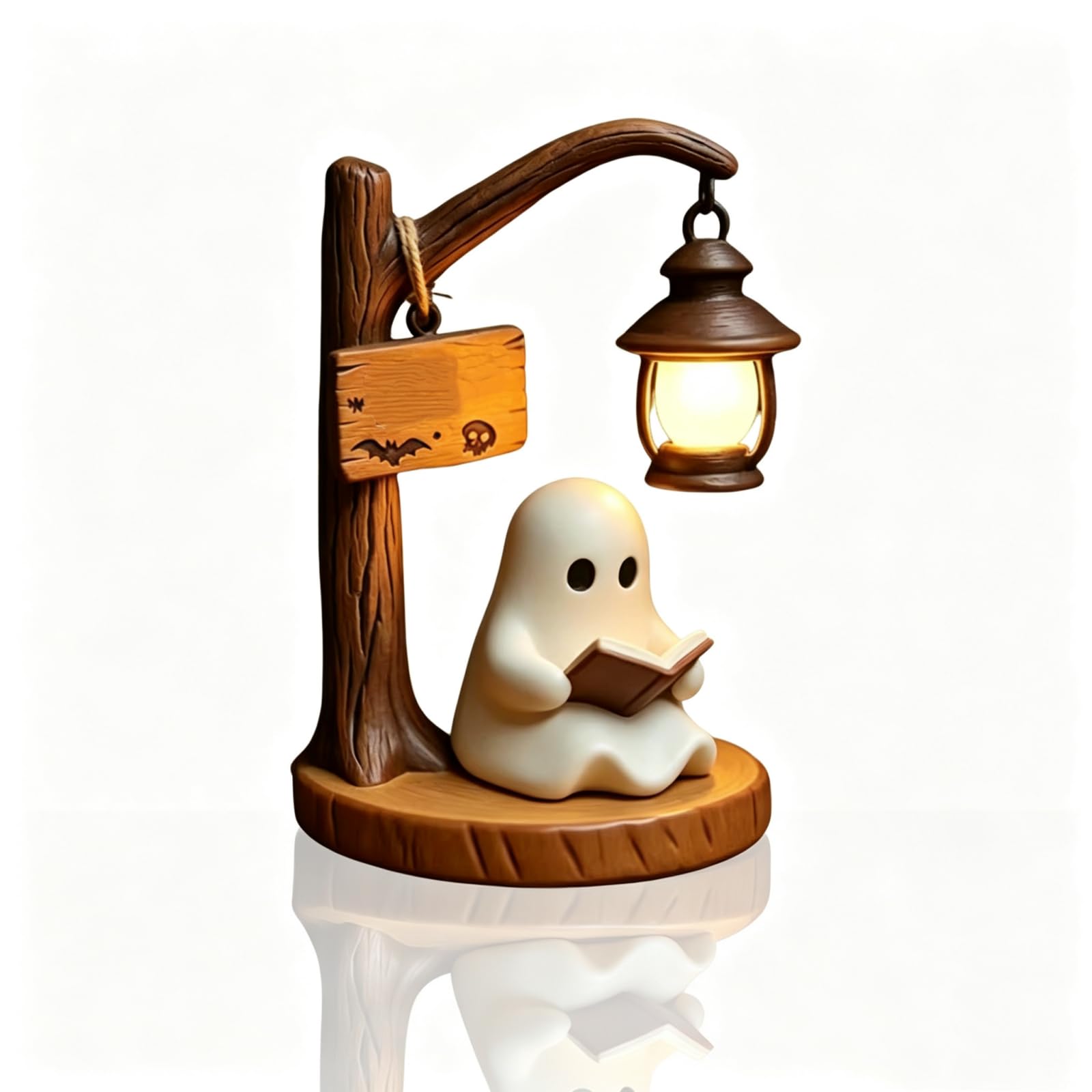 Halloween Ghost Reading Book Lamp,Cute 3D LED Ghost Lamp Statue Night Light