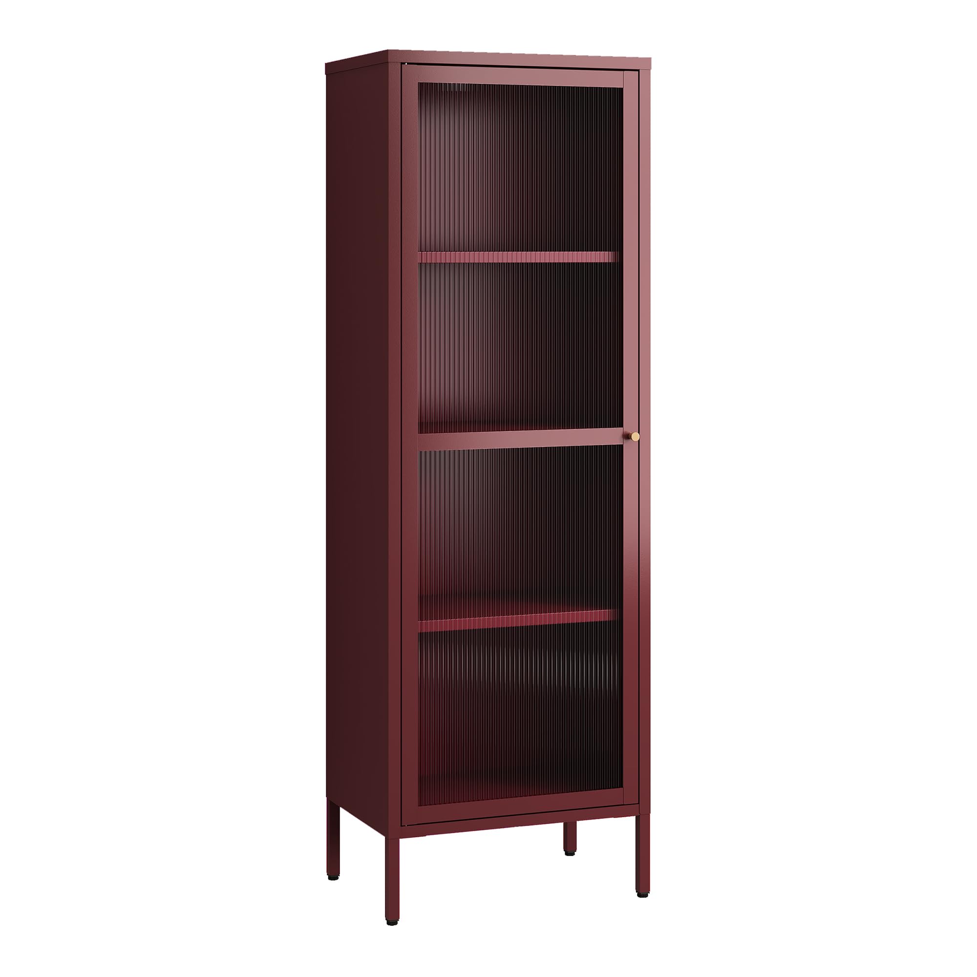 [en.casa] Vitrina Säkylä Aparador para Salón Mueble Auxiliar para Comedor Cocina Dormitorio con Puerta de Cristal y 4 Compartimentos Acero 150 x 50 x 35 cm - Rojo Bordeos y Translúcido