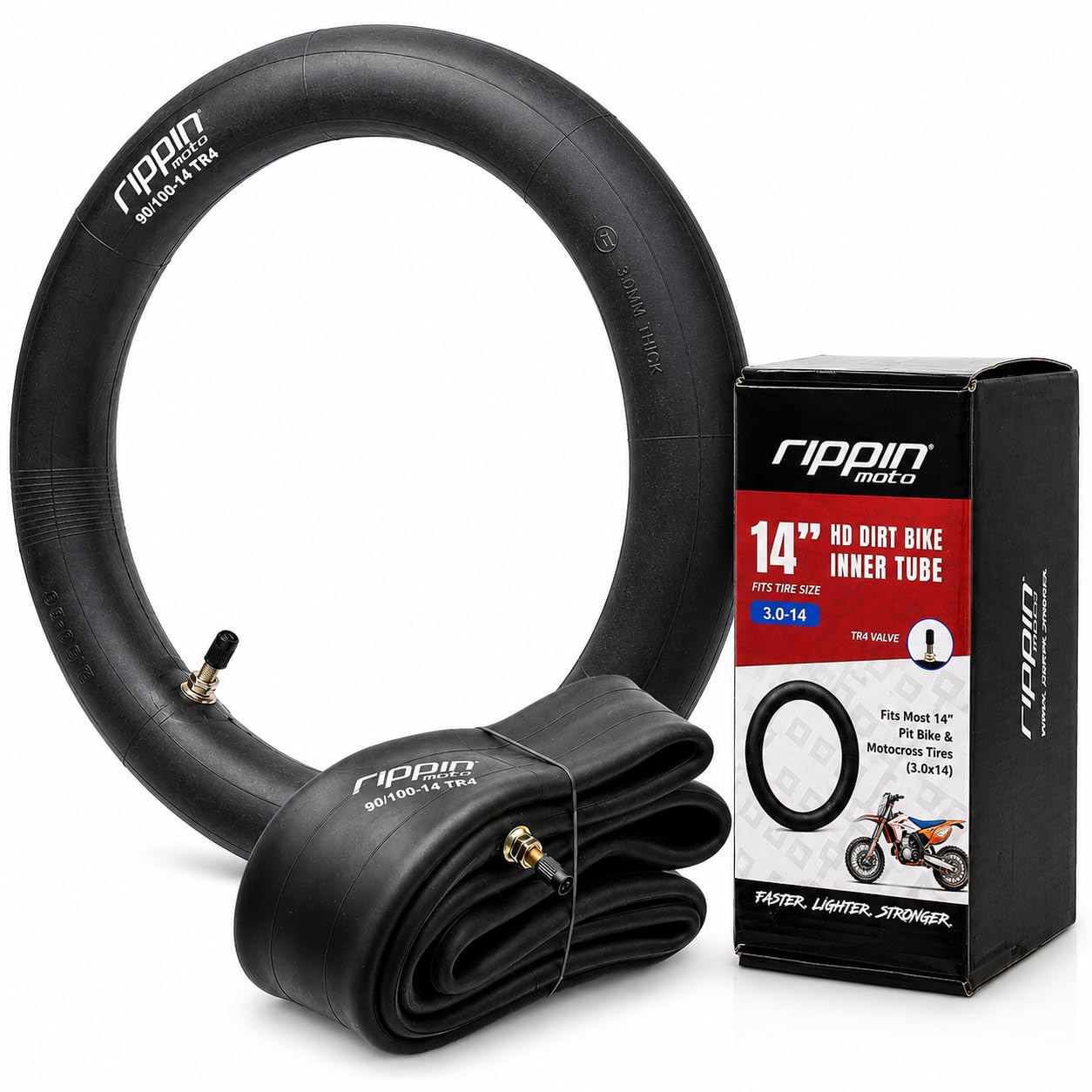 Rippin Moto 90/100-14 (3.0-14) Heavy Duty 14" Dirt Bike Inner Tube - 3mm Thick, TR4 Valve, Fits Most 14" Pit Bike &amp; Motocross Tires (3.0x14)