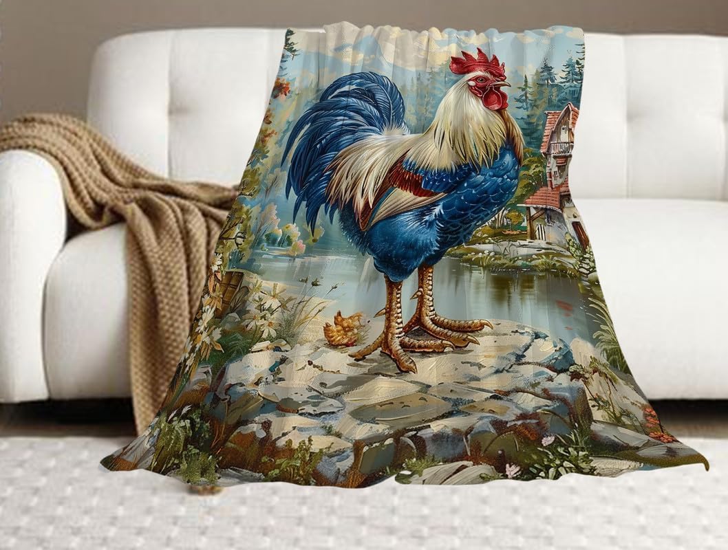 Rooster Blanket Chicken Fleece Throw Blanket Super Soft Warm Cozy Fuzzy Plush Roosters Blanket Gifts for Girls Boys Kids Room Decor 40"X50" - Image 5