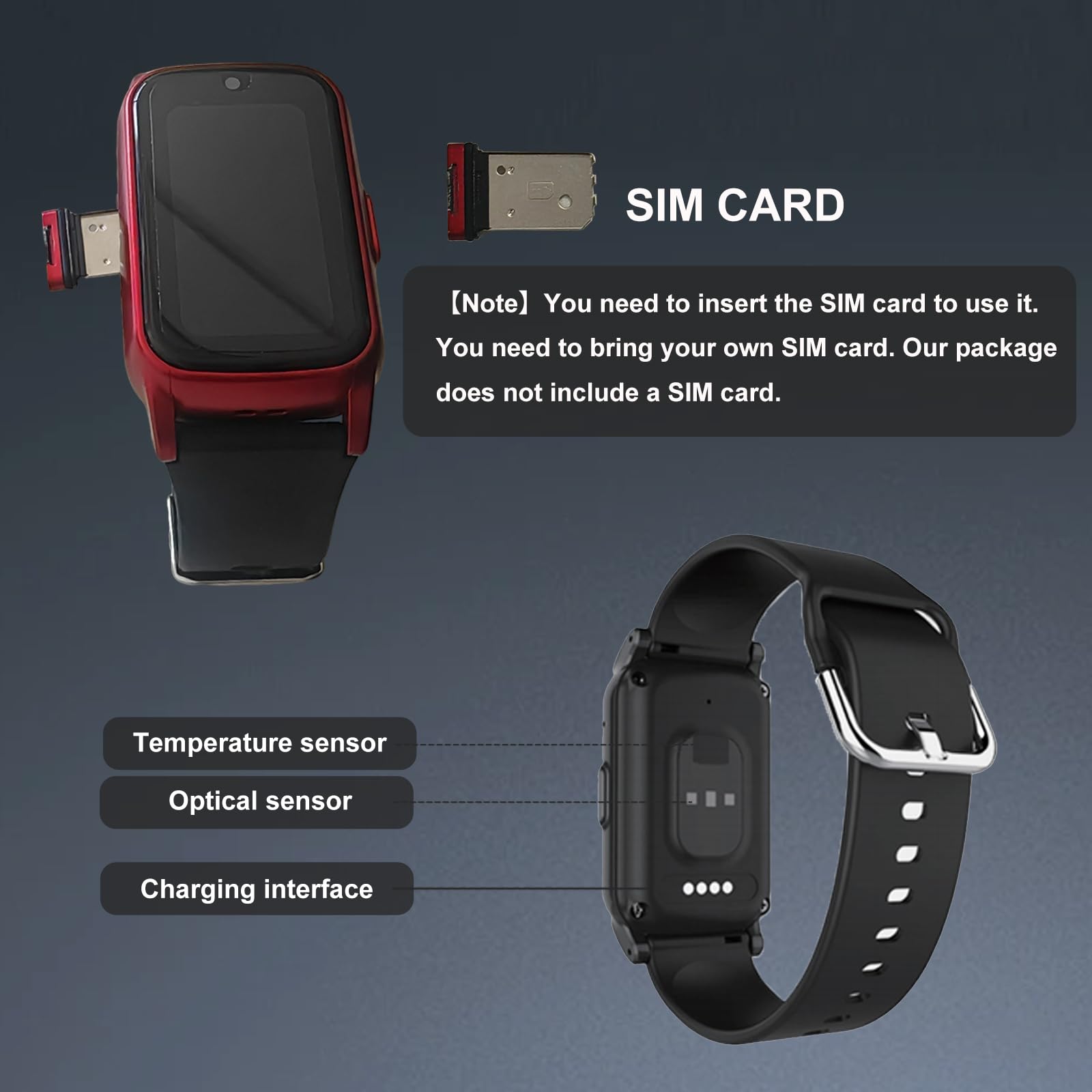 Dispositifs D'alerte De Chute pour Personnes Âgées, Bracelet Alarme Personne Agee Montre Connectée avec Vidéo, Voix Et Message SOS, GéorepérageRed,1.25 * 0.57 * 2.22inch