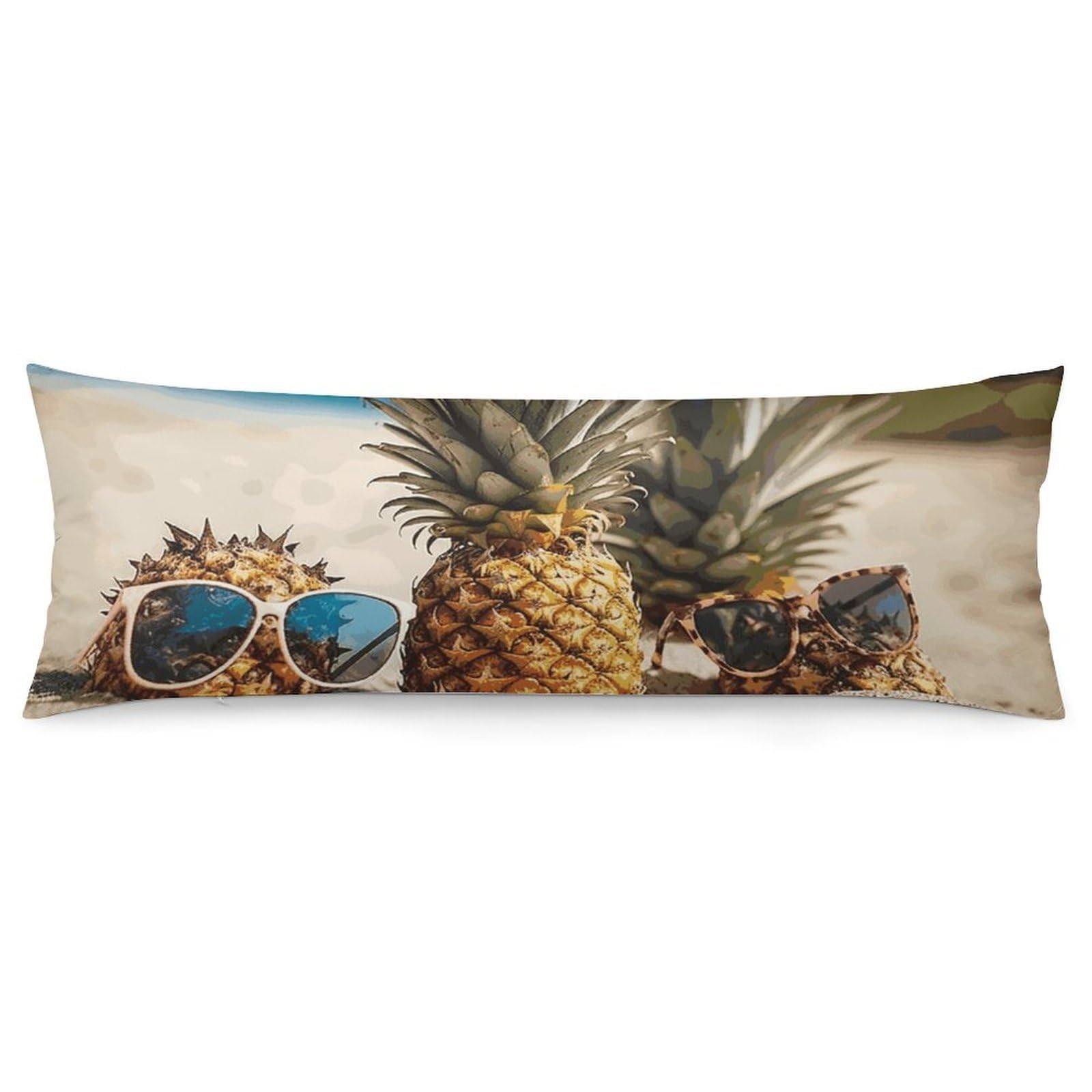 2 Pack Pillow Cases for Hair and Skin, Soft Breathable Pillow Case Covers with Hidden Zipper, Pineapple Fruit Sunglasses Sand Beach Pillowcase 20"x54" Pillow Covers for Sleeping Gift