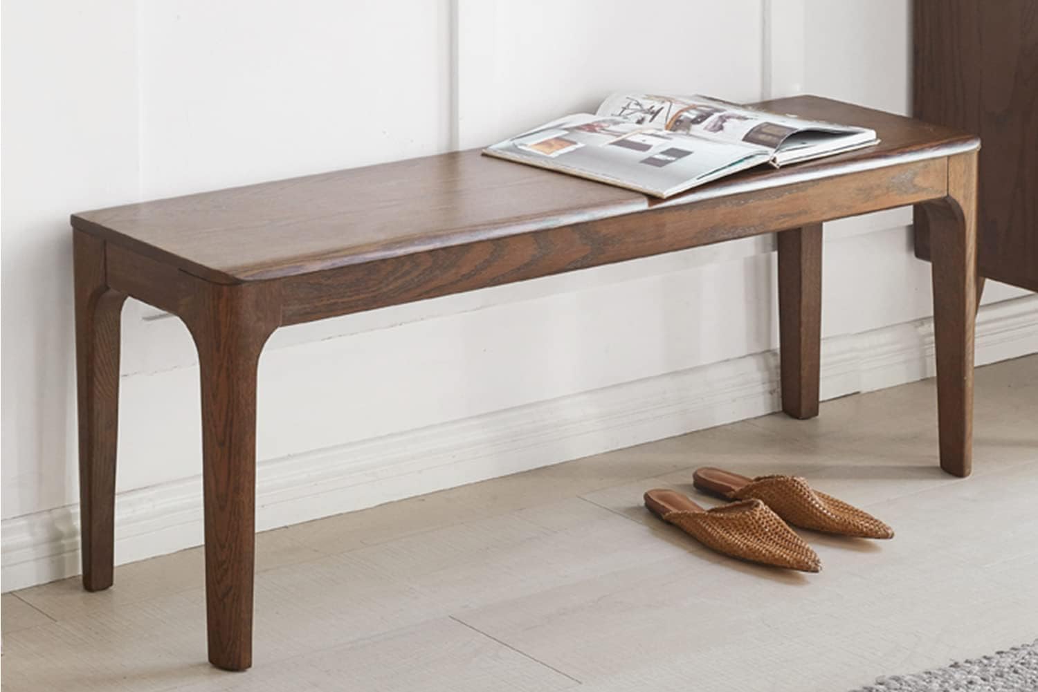 85cm Mid-Century Solid Wood Bench for Home Entrance, Balcony, Dining Table, Luxury Office Stool, Hotel and Cafe Stool Chair. (Dark Brown, Bench)