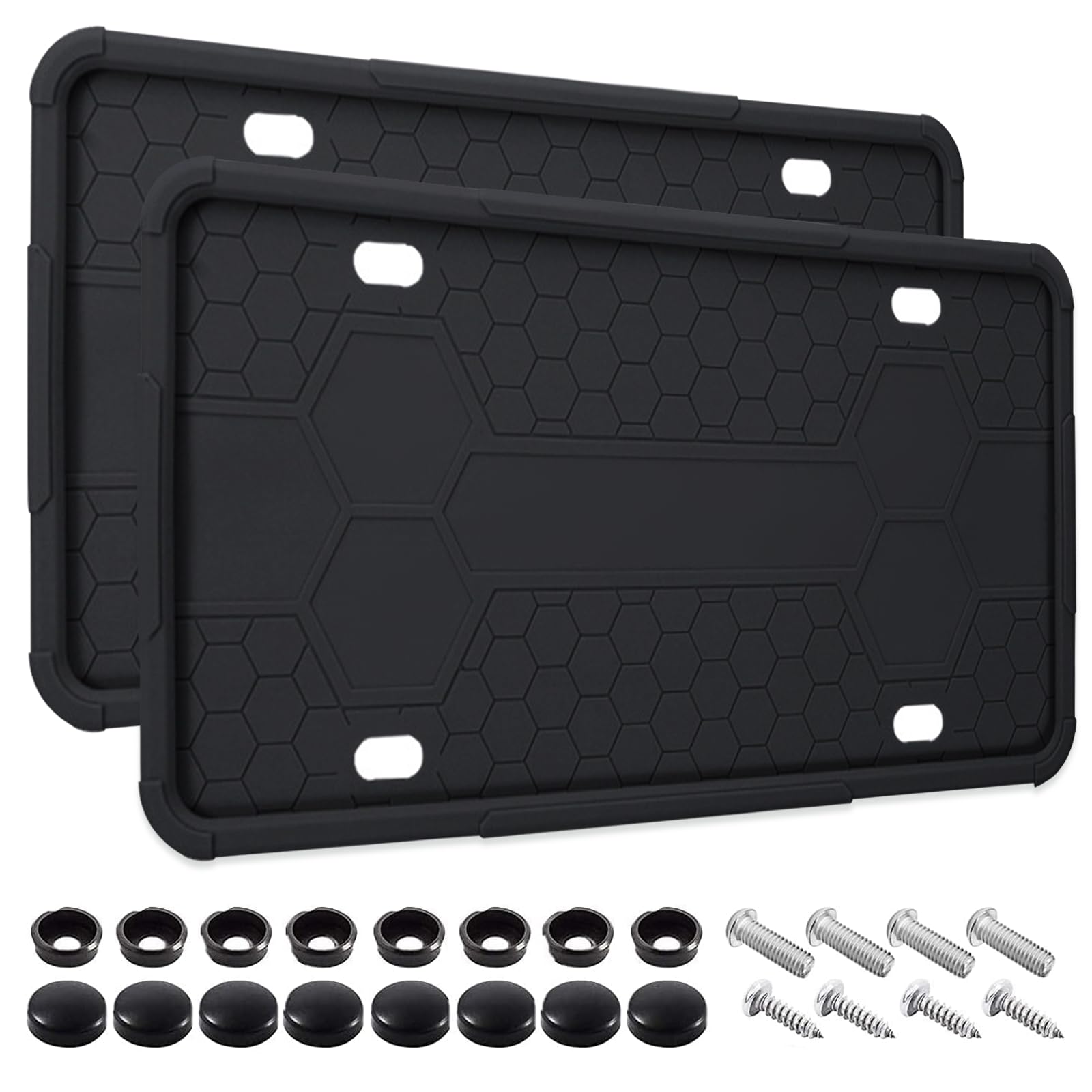 Photo 1 of 2 Pack Silicone License Plate Frames Black, Car Plate Frame Holder, Universal US Front & Rear Truck Frame Protector Mounting Kit Accessories, Rust Proof, Rattle Proof, Weather Proof (Black)