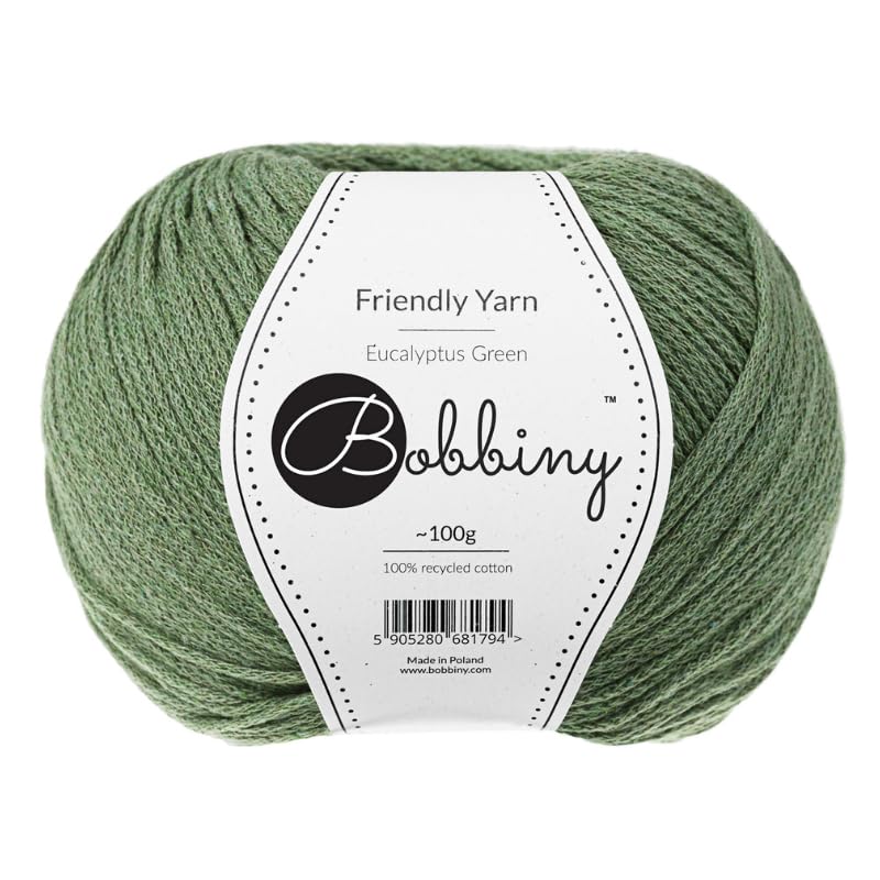 Bobbiny Friendly Yarn 100% Recycled Cotton for Knitting Amigurumi Macrame Crochet ∼200m (Eucalyptus Green)