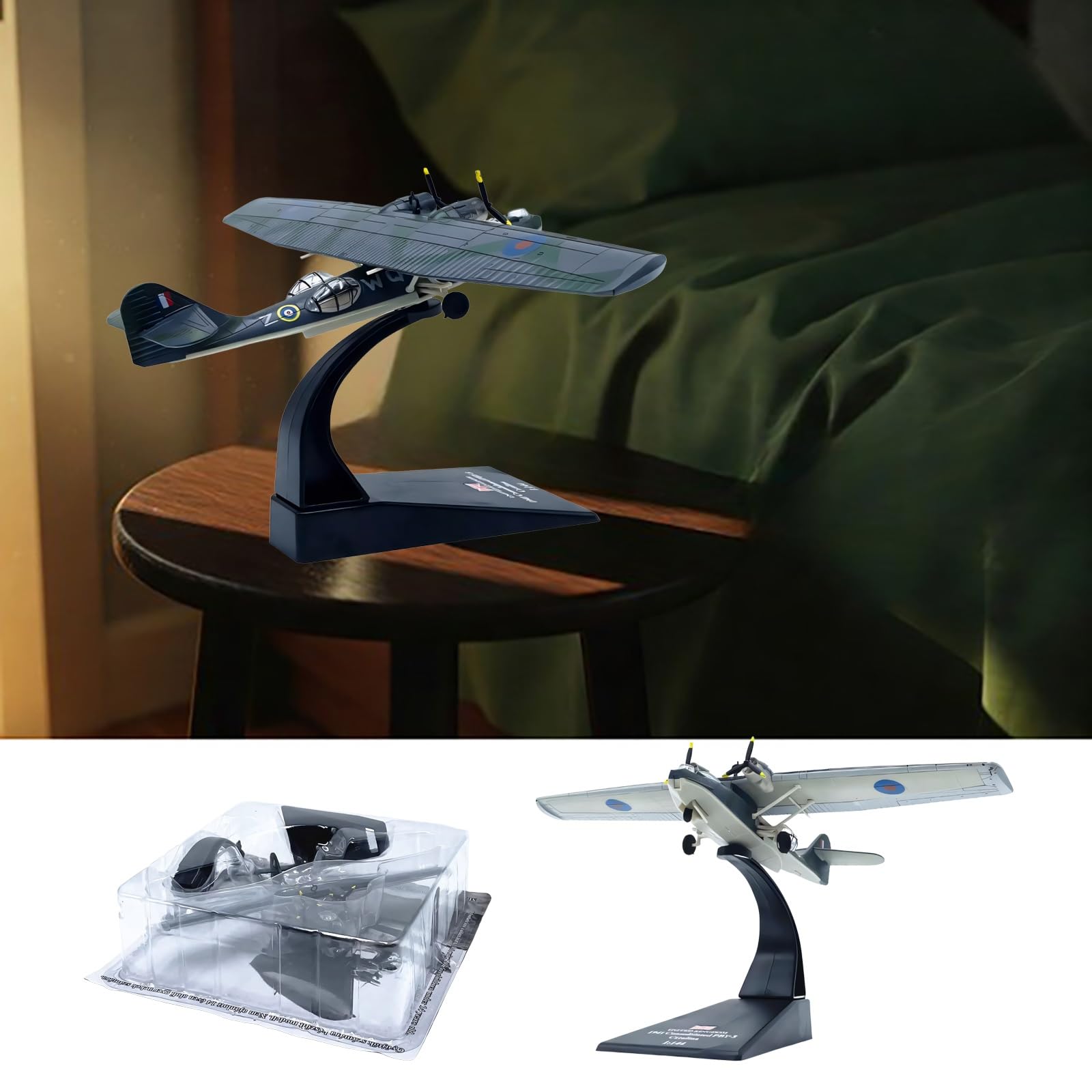 Modello aereo militare pressofuso metallo pressofuso PBY-5 in scala 1:144, collezione, con eliche rotanti, espositore, replica autentica for appassionati aviazione