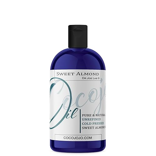 Dr Joe Lab Aceite de almendras de 16 onzas de aceite de almendras dulces puro y natural prensado en frío, extra virgen sin refinar, para cabello,