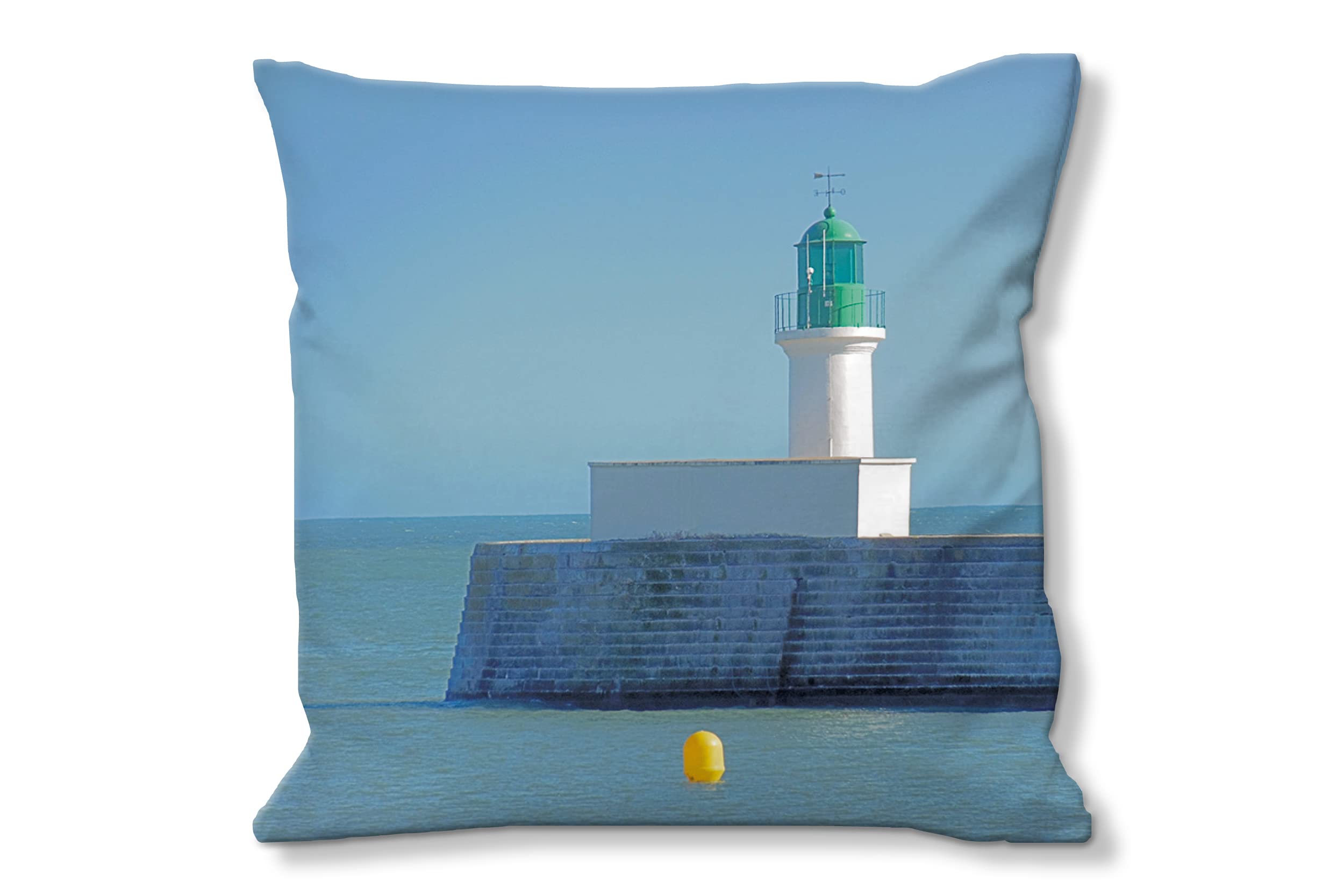 Leuchtturm 2 - Foto-Kissen-Hülle Set (2 STK.) 40 x 40 cm | Kissen-Bezüge - passend zu Wandbild - Deko-Kissen - Frankreich Meer Küste Strand Hafen