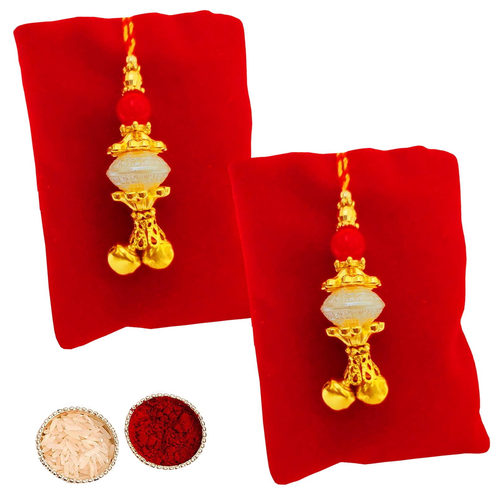 Buyent ® Pearl kundan Designer Lumba Rakhi set of 2 latkan rakhi for bhabhi Chuda rakhi Raksha Bandhan Rakhi for Bhabhi Sister in law with Roli Tilak Pack-image-33