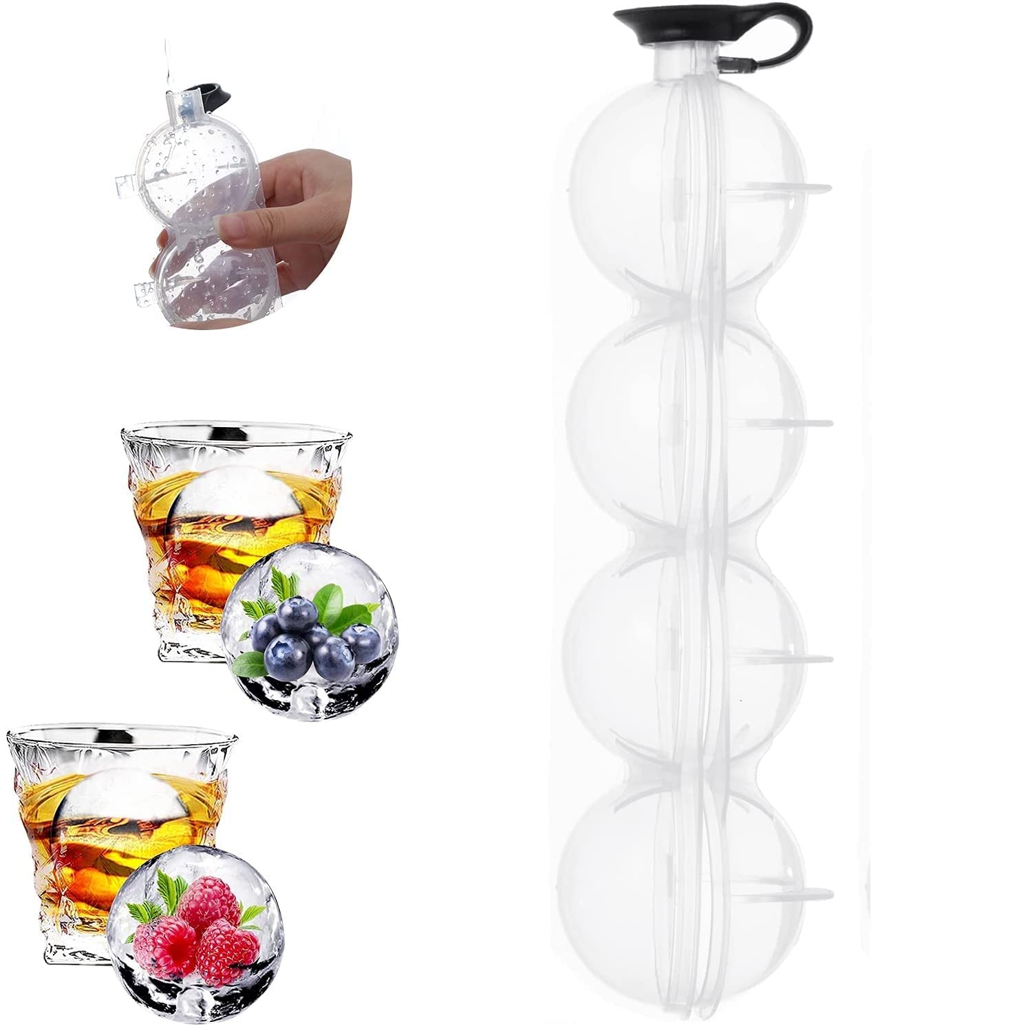 FIROFFY Four Hole Ice Hockey Mold, Ice Hockey Trays, Juice Ice Cube 4 Ball Mold Sphere Large Tray Whiskey DIY Mould, Round Ice Hockey Mold Summer Ice Maker for Home, Kitchen Silicone Bar Cocktails