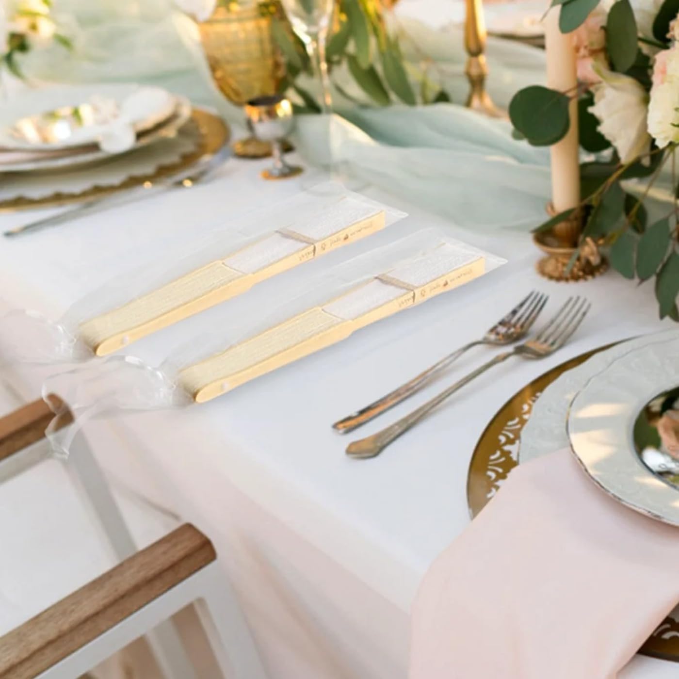Los Fanáticos De La Boda Personalizan La Decoración Rural Fiesta De Playa Nombra Regalos Personalizados Invitados, Fans De Seda De Madera Novias (40pcs,Light blue 17)