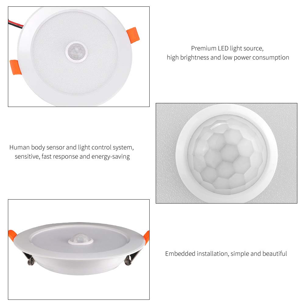 EVTSCAN LED Ceiling Light with Motion Sensor, 12W AC85-265V LED Ceiling Light Downlight Human Body Sensor Recessed Lamp - Image 2