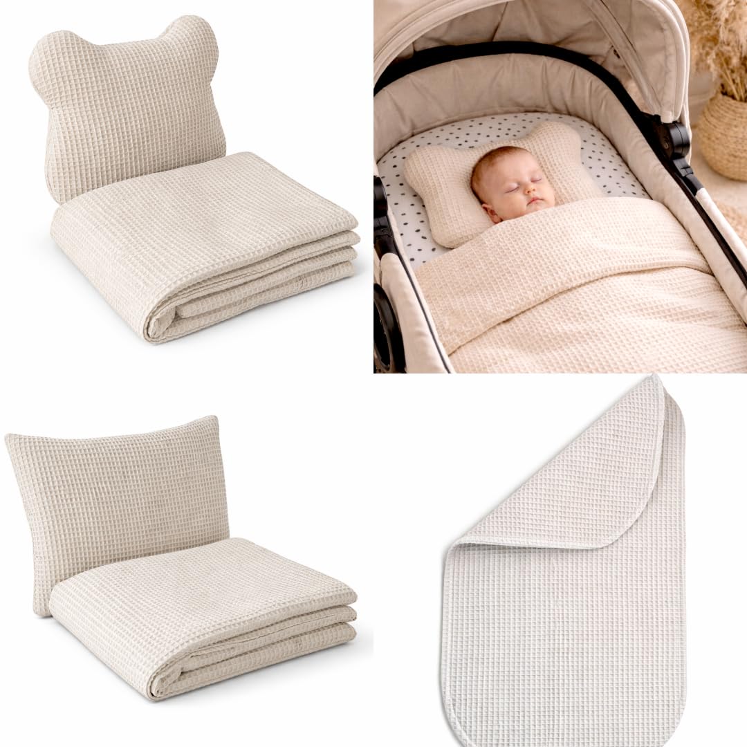 Babynestchen Neugeborene – 5-teiliges Baby Set mit Babynest aus Waffelpique Baumwolle – Nestchen Baby für Babybett & Kinderbett – Babykokon Tragbar – OEKO-TEX zertifiziert – Zubehör Babybett - Sand