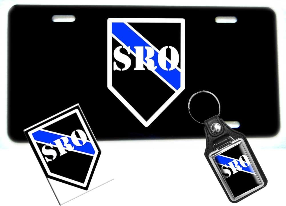3 Piece Package SRO School Resource Officer - Black Vanity Novelty Aluminum License Plate, Key Ring & Decal for Law Enforcement