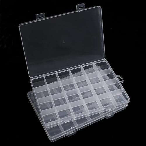 Caja organizadora de plástico transparente con 24 rejillas, contenedor de almacenamiento con compartimento fijo para manualidades, cuentas, joyas,