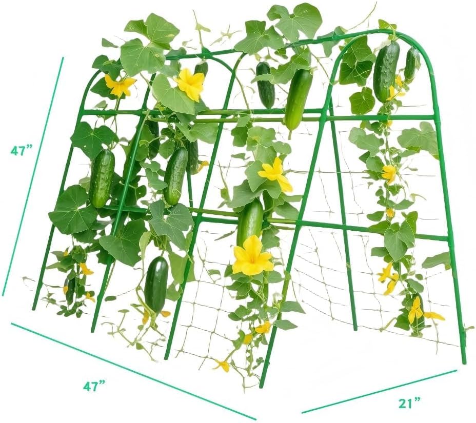 U-Shape Garden Trellis for Climbing Plants 35lbs Heavy Duty Metal Cucumber Trellis for Raised Beds Sturdy Tomato Squash Peas Flower Plant Support with 4 Garden Stakes Outdoor Grow Tool