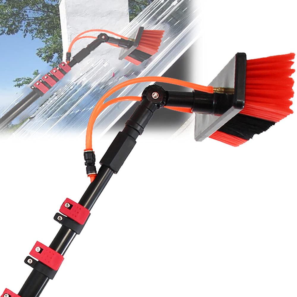 Brosse de lavage télescopique aquifère pour nettoyer les vitres extérieures et panneaux solaires